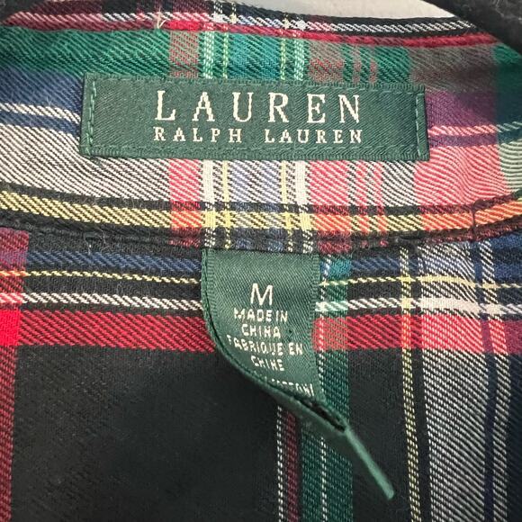 Lauren Ralph Lauren Women's Long Button Down Flannel Red Green Size M - Picture 4 of 9